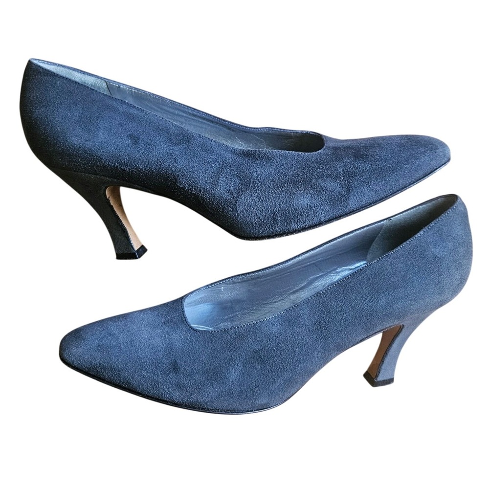 Vtg Anne Klein Heels Size 8 M Gray Suede Leather Made in Italy Classic Pumps